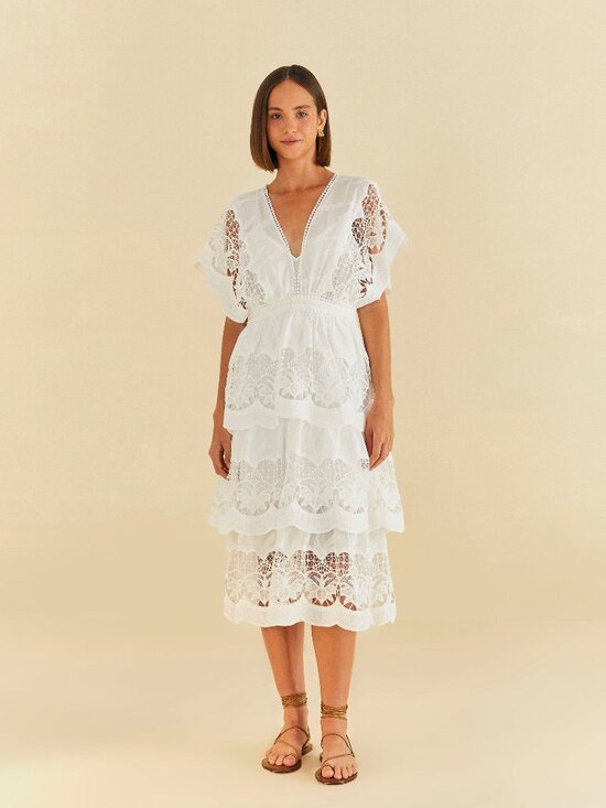 FARM Rio Dresses & Skirts - OFF WHITE RICHELIEU MIDI DRESS, Size L